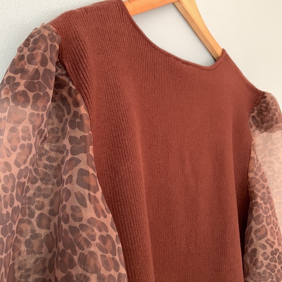 Anthropologie • NWT Dolan Sheer Animal Print Puff-Sleeve Brown Sweater Size 3X - Picture 12 of 13
